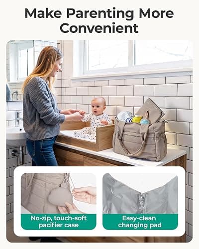BAGSMART Diaper Bag Tote, Hospital Bag for Labor Delivery, Puffy Maternity Travel Diaper Tote, Baby Bag with Pacifier Case thumbnail 5