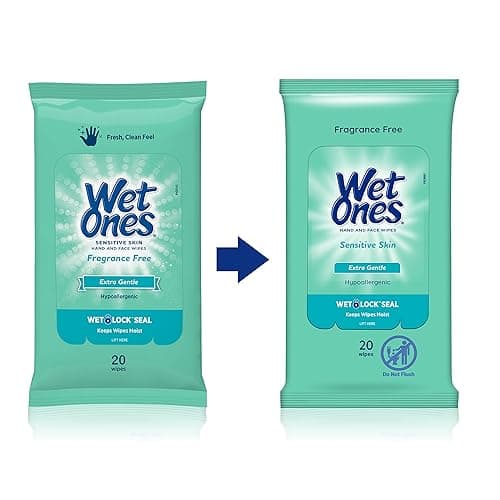 Wet Ones Sensitive Skin Hands and Face Wipes, 20 Count Travel Pack (Pack of 10) - Hand Wipes thumbnail 2