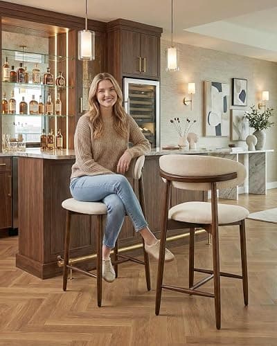 Homixis Bar Stools Set of 3, 25.6″ Counter Height Bar Stools with Wood Legs, Upholstered Modern Kitchen Barstools for Kitchen Island Dining Room Bar, Beige thumbnail 6