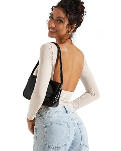 SUUKSESS Women Backless Going Out Tops Double Lined Open Back Basic Long Sleeve thumbnail 6
