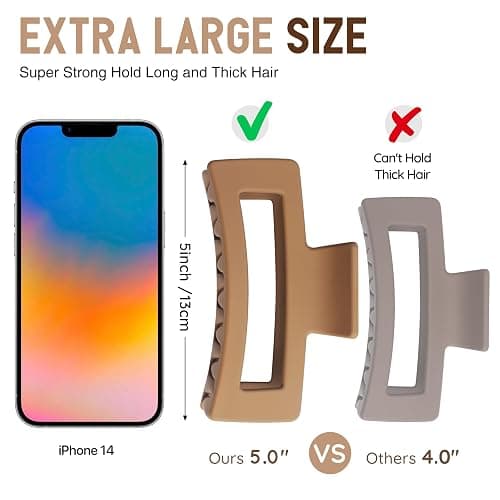 Qooocy Extra Large Claw Clips for Thick Hair and Long Hair, 2 Pack XXL Jumbo Claw Clips, Oversized Matte Non-slip Rectangle Hair Clips for Women, Big Strong Hold Jaw Clip, Jelly Beige & Green thumbnail 2