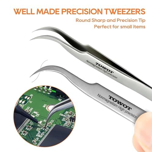 TOWOT Precision Tweezers, Stainless Steel Pointed Tweezers for Craft, Electronics, Soldering, Experimental Work, Jewelry-Making, Non-Magnetic Industrial Tweezers thumbnail 4