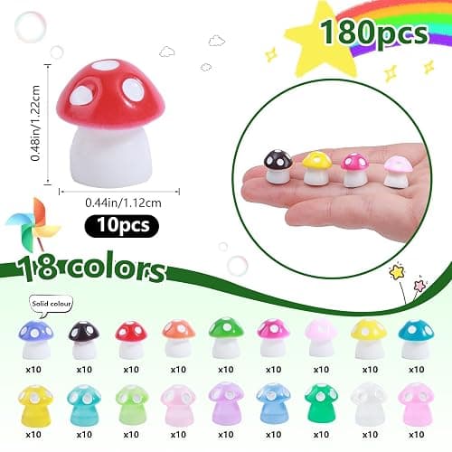 180 Pcs 18-Color Mini Resin Mushroom Figures,Glow in Dark Miniature Figurines Bulk for Fairy Garden,Dollhouse Décor,Terrarium & Scavenger Hunts - Tiny Mushroom Accessories with Realistic Details thumbnail 3