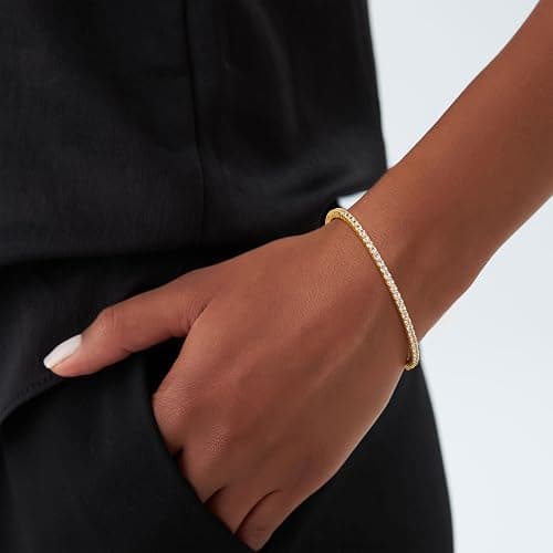 Turandoss Dainty Tennis Bangle Bracelets for Women Jewelry Gifts | 14K Gold Plated, Personalized Tennis Bracelets, Trendy Cubic Zirconia Bangle Bracelet, Jewelry Gifts for Mom Wife Sister thumbnail 3