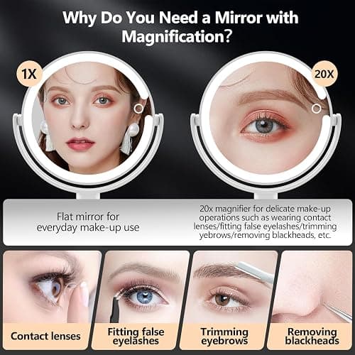 MIYADIVA Makeup Mirror with Lights,20X Magnifying Mirror with Light and Touch Switch,Vanity Mirror with 3 Color Light and 80 LEDs,2-Sided Lighted Magnified Mirror 8.8 Inches thumbnail 4
