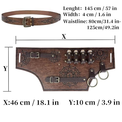 HiiFeuer 4 PCs Medieval Alchemy Belt Costume, Fantasy Faux Leather Wizard Potion Holder Belt with 4 Cork Vials and Belt Bag (Brown A) thumbnail 6