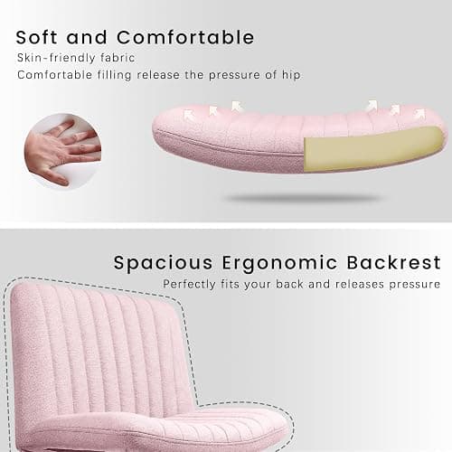 PUKAMI Criss Cross Chair,Armless Cross Legged Office Desk Chair No Wheels,Fabric Padded Modern Swivel Height Adjustable Mid Back Wide Seat Computer Task Vanity Chair for Home Office(Pink) thumbnail 5