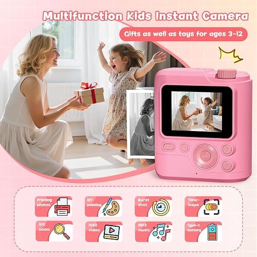 Kids Camera Gifts for Girls Boys - Christmas Birthday Xmas Gift for Girl Boy Age 3 4 5 6 7 8 9 10 11 12 Year Old - Instant Print Digital Toys Ages 3-5 6-8 8-12 Years Olds - Toddler Learning Kid Toy thumbnail 3