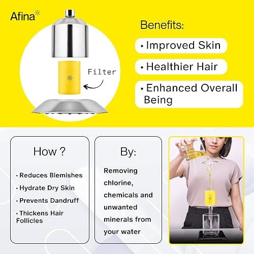 Afina Filtered Shower Head - Water Softener Showerhead with KDF-55 Filter for Hard Water - High Pressure Rain Fall Experience - Universal Fit (Chrome) thumbnail 3