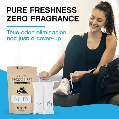 NonScents Shoe Deodorizer 2-Pack (4 Count) - Odor Eliminator, Air Freshener, Smell Absorber, Scent Remover for Shoes, Gym Bags, Soccer Cleats, Closets, Pet Area, Reusable - Shoe Deodorant thumbnail 2