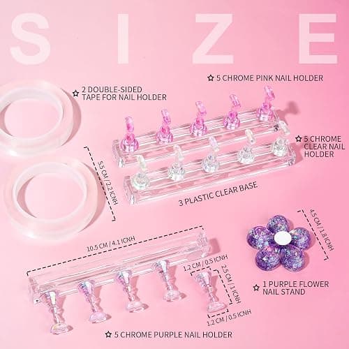 Fandamei Nail Stand, 3 Set Nail Art Stand for Press On, Nail Holder for Painting Nails, Press on Nail Stand for Practice, Magnetic Acrylic Nail Design Stand for Display with Double-sided Tape thumbnail 2