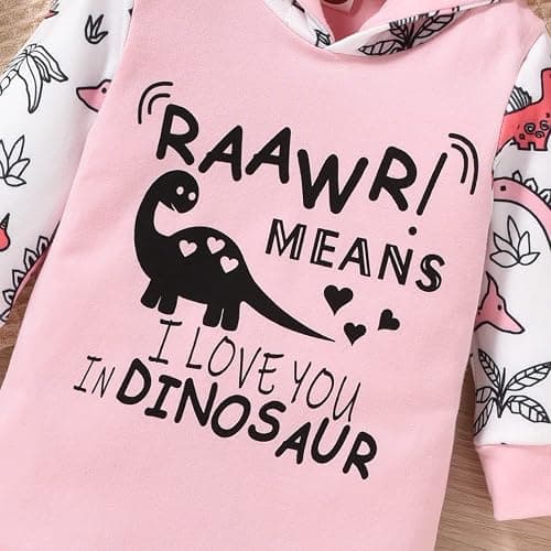 MINIFEIKO Newborn Infant Baby Girl Dinosaur Outfit Long Sleeve Hoodie Romper Bodysuit and Pants with Headband Set thumbnail 5