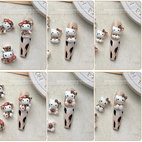 Cute 3D Nail Charms 60Pcs Cartoon Leopard Print Cat Nail Art Charms Jewelry Supply Kawaii 3D Leopard Print Cat Nail Gems Rhinestones for Acrylic Nails DIY Craft Phone Case Decoration thumbnail 5