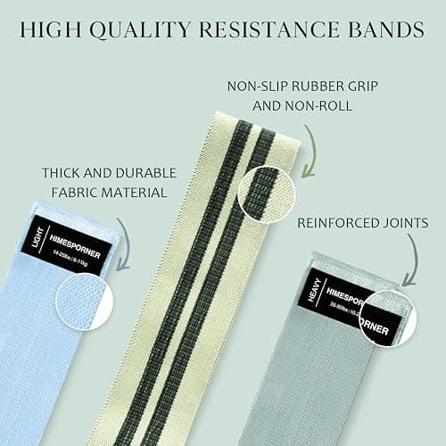 HIMESPORNER Wide Fabric Resistance Bands for Working Out, 3 Level Non-Slip Exercise Booty Bands for Women & Men Leg and Glutes with Hair Ties and Tape Measure - for Home Gym Workout, Yoga, Pilates thumbnail 4