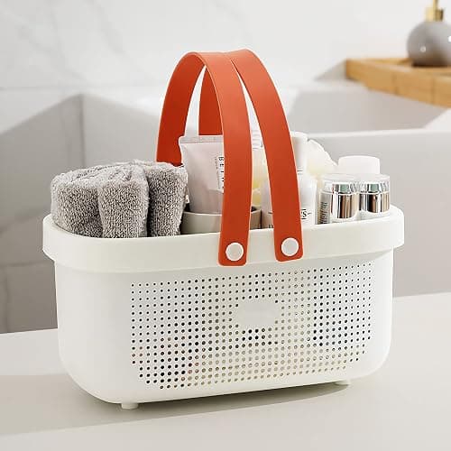 Laigoo Large Portable Shower Caddy Basket, Plastic Storage Basket with Handles Storage Bins Shower Storage Organizer for Bathroom, College Dorm, Kitchen, Bedroom, Gym - Orange thumbnail 8