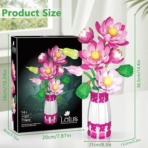 Kiothdre Lotus Flowers Buidling Set - Artificial Lotus Flower Bouquet for Adults Women Girls- Flower Botanical Collection Plant Kit for Home Decor & Display, Gifts for Mother‘s Day Birthday Valentines thumbnail 2