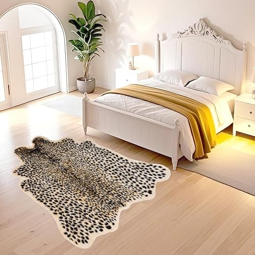 Leopard Rug Cheetah Rug Animals Printed Hide Mats Faux Fur Cowhide Skin Carpet for Home Office, Livingroom, Bedroom, 5.3ft x 6.6ft thumbnail 4