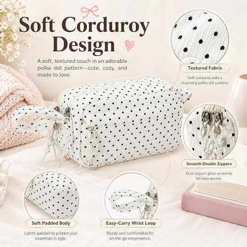 Bluboon Big Capacity Pencil Case Pencil Pouch Pen Case School Supplies Cute Pencil Box Pencil Bag for Teen Girls Boys Women Man (Black dots - White) thumbnail 4