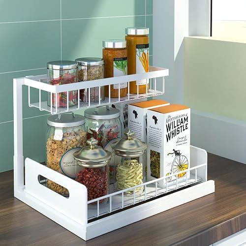 bukfen Under Sink Organizer, Pull Out Cabinet Organizer 2-Tier Slide Out Sliding Shelf Under Cabinet Storage Multi-Use for Under Kitchen Bathroom Sink Organizers and Storage,White,1 Pack thumbnail 8