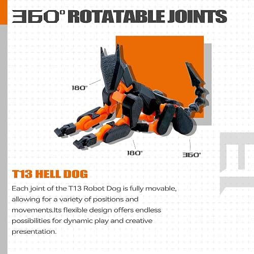 Uodofy (Assembly Completed) T13 3D Action Figure Set,Dummy Robo Titan 13 Action Figures,3D Printed Multi-Jointed Toy (Black + Orange) thumbnail 3