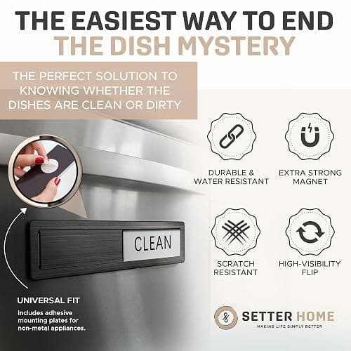 Clean dirty magnet for dishwasher, Premium Stainless Steel Black Clean Dirty Sign Indicator - Grade 304 Clean Dirty Magnet for Dishwasher, Black & White, Easy to Read with Extra Adhesive Tape - Kitchen Organizer thumbnail 2