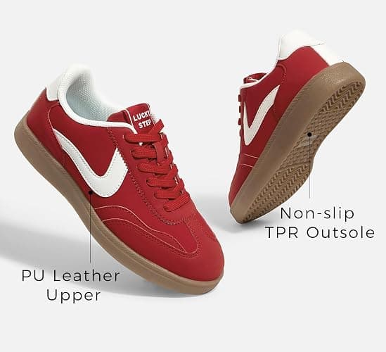 LUCKY STEP Women's Retro Fashion Sneakers Classic Casual Walking Shoes Non Slip Comfort Skate Shoes - 8 - Red thumbnail 3