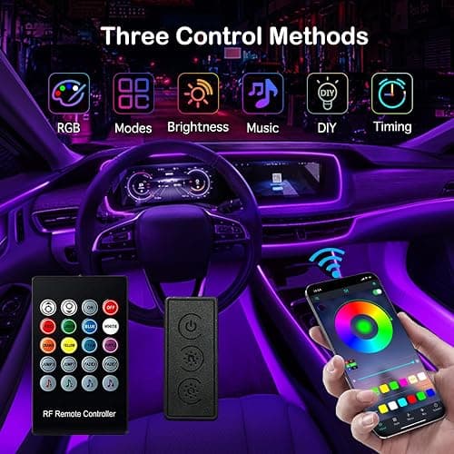 Interior Car LED Strip Lights, RGB 6 in 1 Ambient Lighting Kits with 315 inches Fiber Optic, 16 Million Colors Music Sync USB Car Interior Lights with Wireless APP/Button/RF Remote Control (6 in 1) thumbnail 2