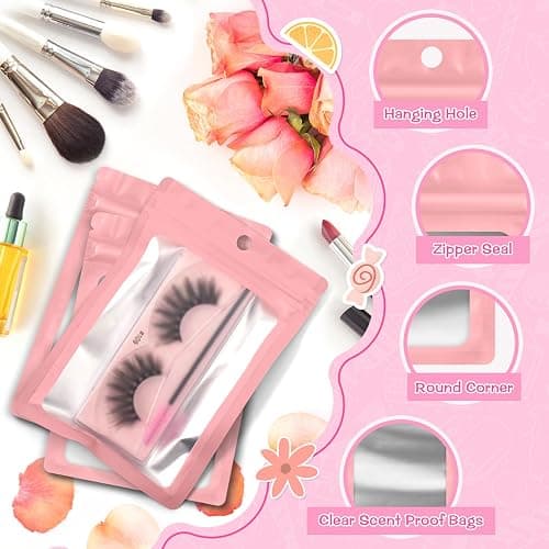 FUNFERY 100 Pack Mylar Resealable Bags Foil Packaging Bags with Frosted Clear Window, Zipper Bag Smell Proof Pouch for Food Storage, Cookies, Sample, Small Business(Pink, 2.4x3.9inch) thumbnail 6