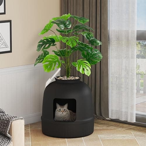 Lifewit Bac Litiere pour Chat avec Désodorisant et Filtre, Maisons de Toilette Chats pour Salon, Chambre à Coucher, Coins, Litiere Chat Fermé avec Fausse Plante, Pelle, 48 x 120 cm, Noir thumbnail 9