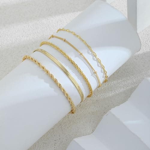 JECOMY Gold Bracelets for Women, 14K Gold Plated Waterproof Bracelets for Women, Dainty Stackable Adjustable Chain Jewelry Set - Trendy Layered Bracelet Stack Gift, Everyday Wear thumbnail 8