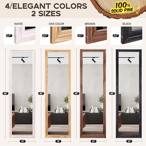 LXWZHK 48"x14" Door Mirror, Rustic Full Length Mirror, Over The Door Hanging Mirrors Full Length, Wooden Hanging Mirrors for Bedroom, Bathroom, White thumbnail 3