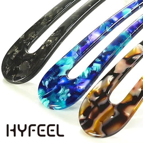 HYFEEL French Hair Forks Tortoise Shell U Shape Updo Hair Pins Clips for Thin Thick Hair, Long Classic 2 Prong Bun Hair Sticks Chignon Women Vintage Hairstyle Accessories, 3 Pack (Blue Brown Black) thumbnail 4