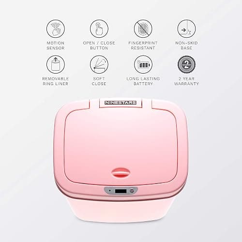 Ninestars DZT-12-5PK Bedroom or Bathroom Automatic Touchless Infrared Motion Sensor Trash Can, ABS Plastic (Rectangular, Pink) Trashcan, 3 Gal 1 Count (Pack of 1) - Pink - 3 Gal - Trash Can thumbnail 6