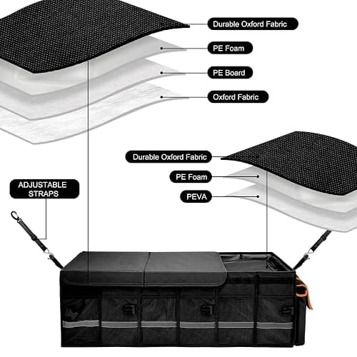 Car Trunk Organizer and Storage with Lid & Removable Leakproof Cooler Bag, Car Accessories 6 Removable Dividers for Custom Space, Collapsible Large Trunk Organizers Interior for SUV Sendan with Cover thumbnail 7