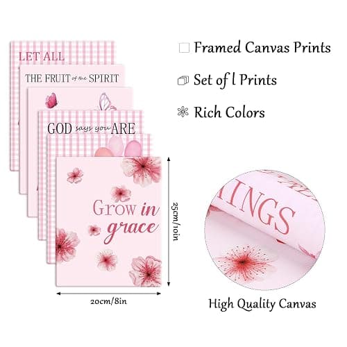 CHDITB 6Pcs Pink Girly Affirmation Framed Canvas Wall Art, Trendy Flower Bow Butterfly Cherry Balloon Poster Prints, Cute Inspirational Quotes Artwork for Teen Girl Bedroom Preppy Dorm (8" X 10") thumbnail 3