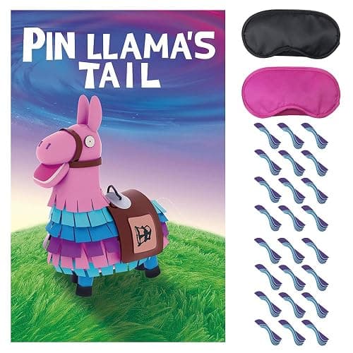 SEETCOMA Video Game Party Supplies - Pin The Tails on Llama, Large Poster with 24PCS Tails Stickers for Kid's Video Game Theme Party Decorations - Image 1