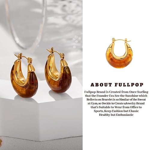 Fullpop Vintage Earrings for Women, Chunky 14K Gold Plated Resin Hoop Earrings Lightweight Hollow Drop Earrings Hypoallergenic Earrings for Women Vintage Anthropologie Jewelry Gifts for Women thumbnail 5