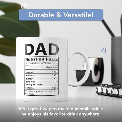 Light Autumn Funny Gifts for Dad - 11 oz Ceramic Dad Coffee Mug from Daughter or Son - Daddy Cup with Nutritional Facts - Thoughful Birthday or Father’s Day Present - White Mug for Morning Coffee thumbnail 7