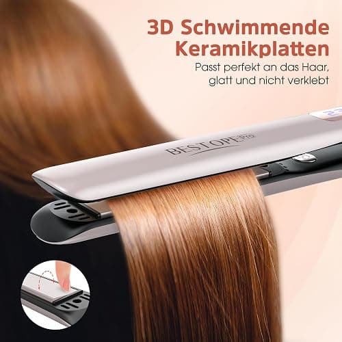 BESTOPE PRO 2 In 1 Glätteisen Locken und Glätten, 15S Schnelle Hitze, Ionenkeramische Haarglätter, Frizz Reduzieren, 3D-Schwebepanel verhindert Haarziehen, LCD-Display, 120-230°C thumbnail 3