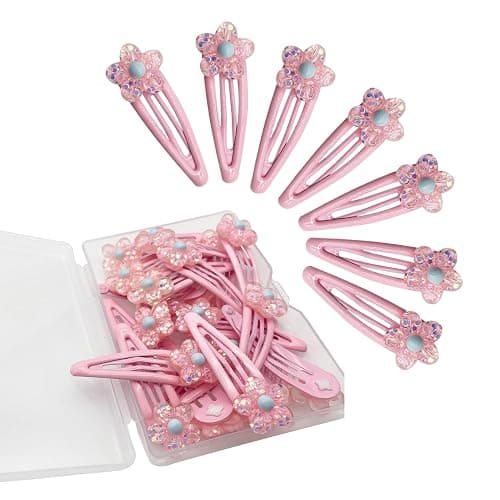 20 Pcs Cute Pink Flower Metal Snap Barrettes and Hairpins for Little Girls Kids Children thumbnail 2