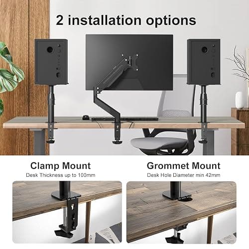 suptek Clamp-on Speaker Stand Desk Mount Set, Height Adjustment, Tilt, Swivel, 9.6 x 8.8 inch Trays, Universal Audio Holders for Computer and Bookshelf Speakers, Elevated Sound, 2 Pack, Black, SDM001B thumbnail 8