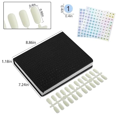 vnjaoi 120 Nail Color Chart Display Book, Plastic Nail Swatches Nail Gel Color Card with 240PCS Natural Colours Replacement Nails Nail Art for Nail Salons, DIY Nail Art at Home (Black) thumbnail 5