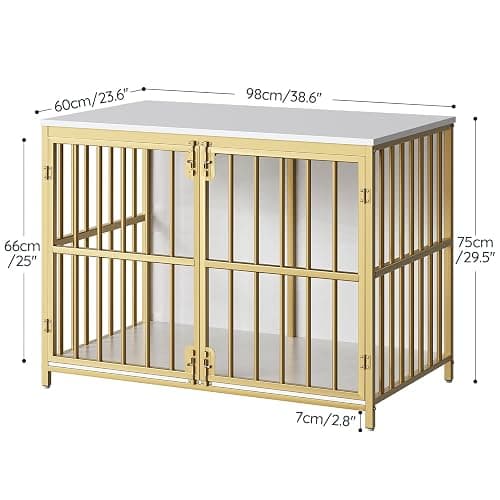 HOOBRO 38.6" Dog Crate Furniture, Wooden Dog Kennel Indoor, Heavy Duty Dog Cage for Small/Medium Dog, Decorative Side End Table, White and Gold DW100GW03 thumbnail 3