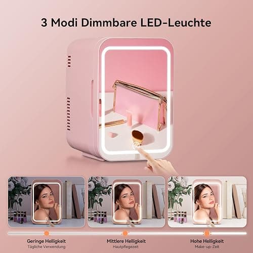 YU YUSING Mini Kühlschrank 4L, Kosmetik Kühlschrank mit LED Spiegel für Skincare & Getränke, AC+12V DC Tragbarer Klein Skincare Fridge mit Kühl & Wärmefunktion für Autos Büro Schlafzimmer, Rosa thumbnail 3
