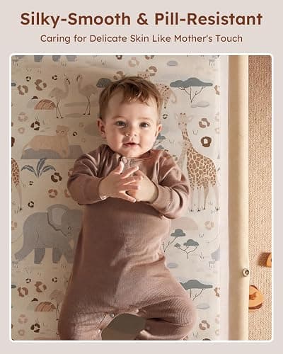 Unnivoll Next to Me Crib Sheets 51 x 85 cm Super Soft & Breathable Bedside Crib Fitted Sheets 3 Pack Apricot Green Gray Elephant thumbnail 2