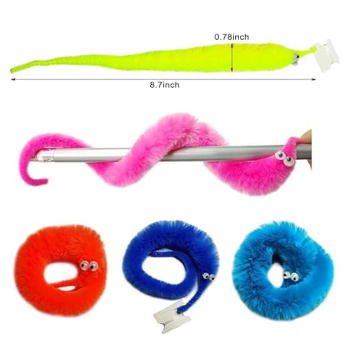 SHENGSEN 240 Pieces Fuzzy Worm Toys with Big and Small Sizes Mixed Fuzzy Worms on Strings Trick Toys Carnival Party Favors for Kid Cat (12 Colors) thumbnail 3