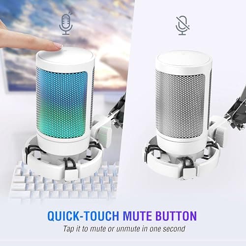 Fifine Gaming Microphone Set for PC, Streaming USB Mic with RGB for PS5, Computer Condenser Cardioid Mic with Boom Arm Stand, Shock Mount, Mute Button for Music Recording,YouTube,Twitch-A6T White thumbnail 2