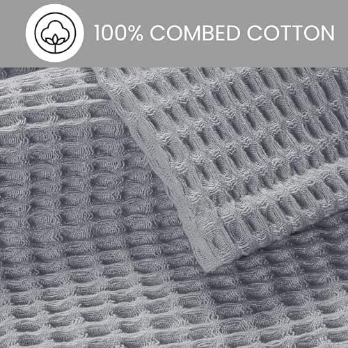 DESTIN HOME Waffle Blanket Prewashed 100% Combed Cotton - Soft Breathable Lightweight All-Season Blanket, Perfect for Bed, Couch, or Layering - Cozy 90x90 Inch Queen Thermal Throw Blanket Light Grey - Light Grey - Queen (90" x 90") thumbnail 2