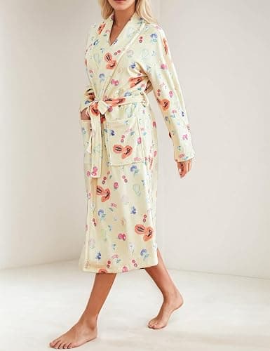 TIKITIDES Women Fleece Floral Fruit Print Robe Soft Plush Flannel Bathrobe for Women Cute Lightweight Robe with Belt thumbnail 2