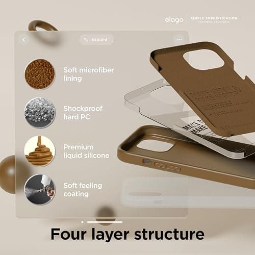 elago Compatible with iPhone 15 Case, Liquid Silicone Case, Full Body Protective Cover, Shockproof, Slim Design, Anti-Scratch Soft Microfiber Lining, 6.1 inch (Brown) thumbnail 4